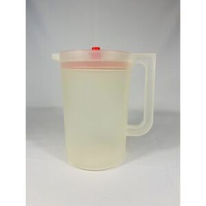 Tupperware Sheer 2 qt Go Between Pitcher # 1676-4 Pink Push Button Lid